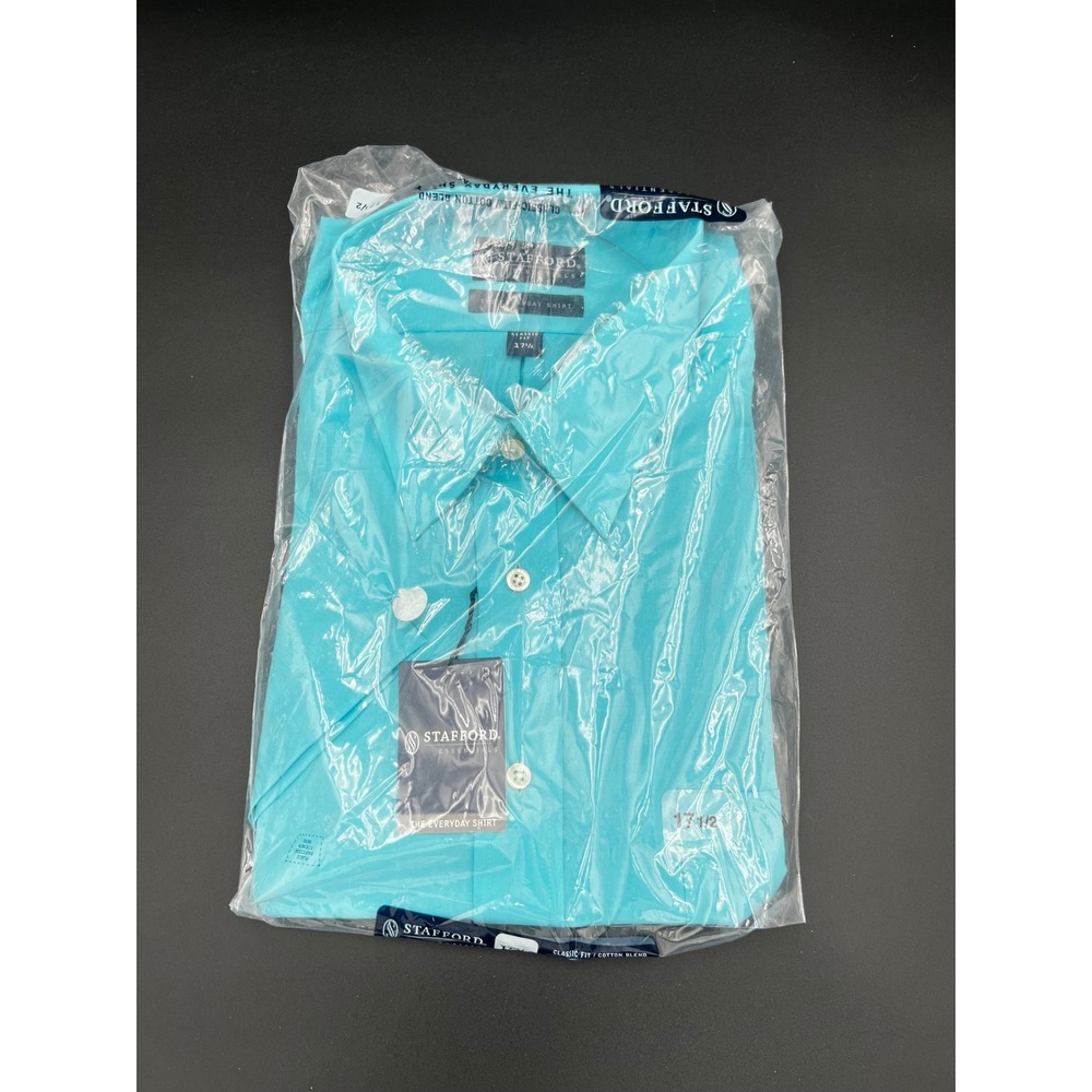 Stafford Essentials Mens Classic Fit Short Sleeve Dress Shirt Turquoise 17.5 NEW